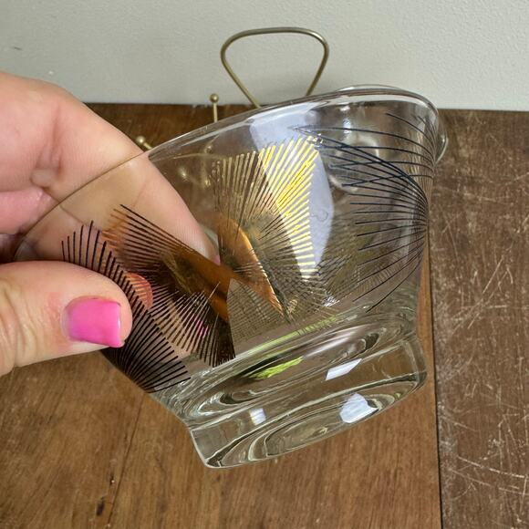 MCM Vintage Retro black gold design glass containers in metal condiment holder - Picture 8 of 10